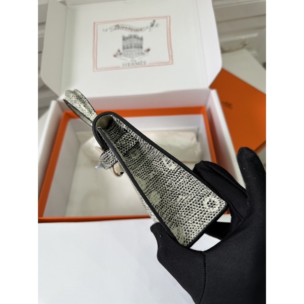 ✅Túi KELLY NGUYÊN BẢN 21CM - Da bò vân thằn lằn tag bạc