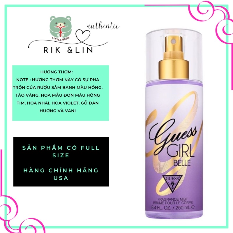 Auth_GUESS GIRL BELLE _ Xịt Thơm Body Mist Toàn Thân USA