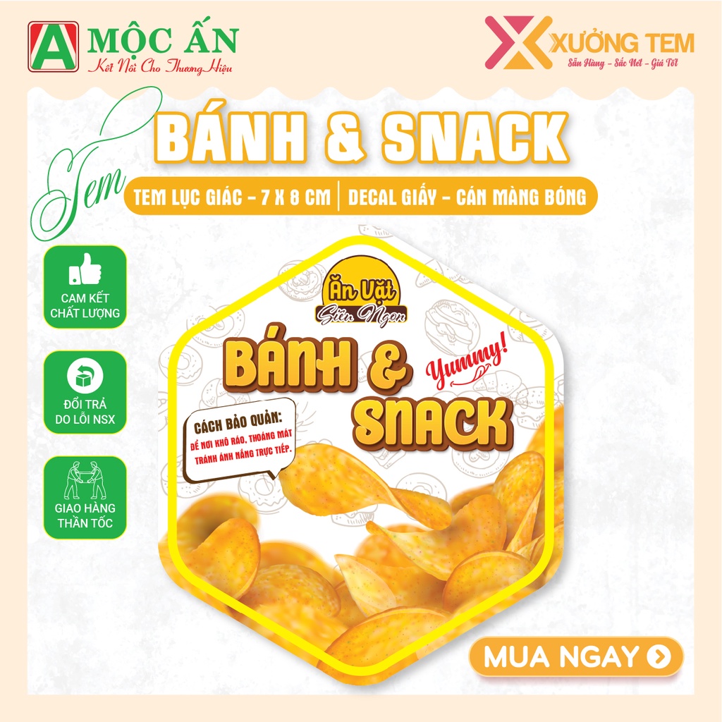 Tem Dán, Nhãn Sản Phẩm Bánh - Hàng Sẵn, Tem Cán Bóng, Sắc Nét - Giá Tốt Tại Xưởng In Tem Nhãn