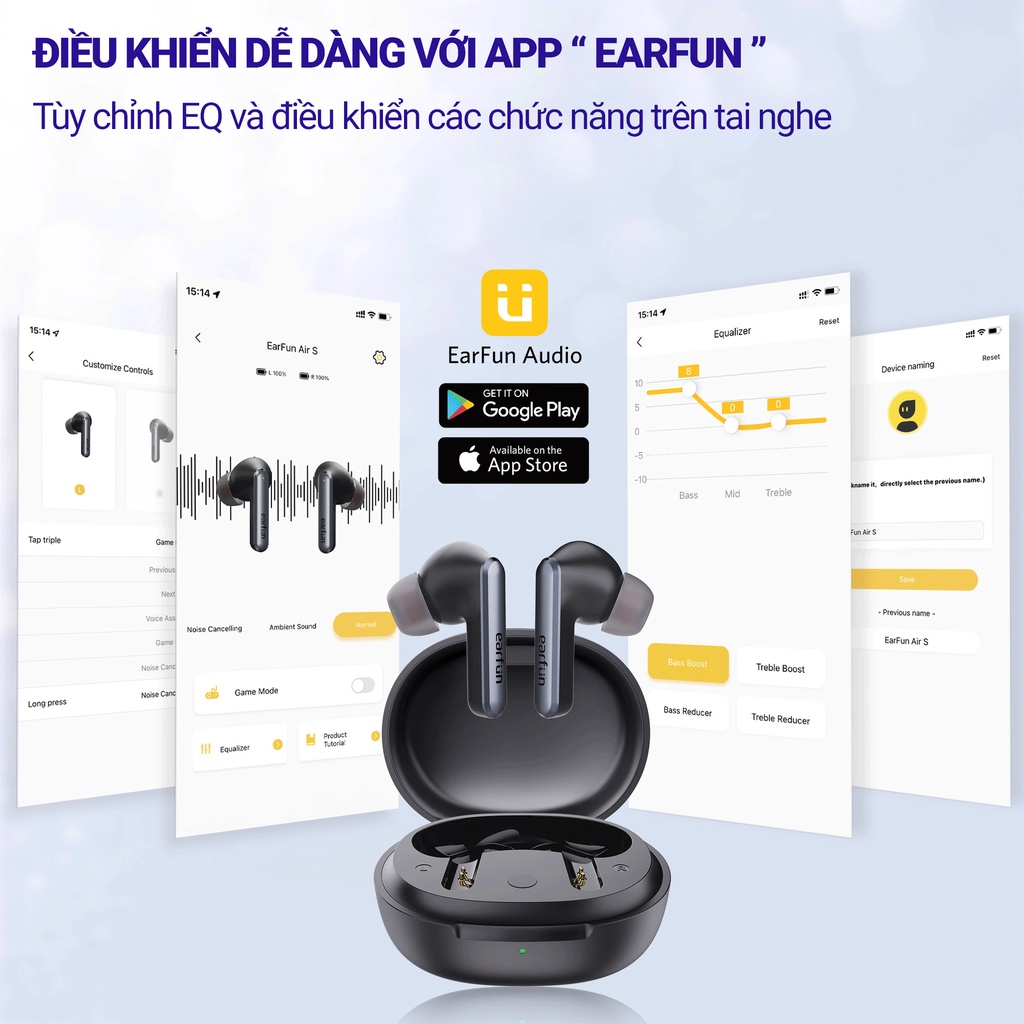 Bộ sản phẩm Earfun Air S + Sạc không dây Pad 15W