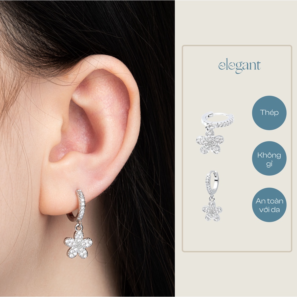 Khuyên tai vòng đá thả 8mm 5 LEAF CLOVER DROP HOOP Elegant (Giá 1 chiếc)