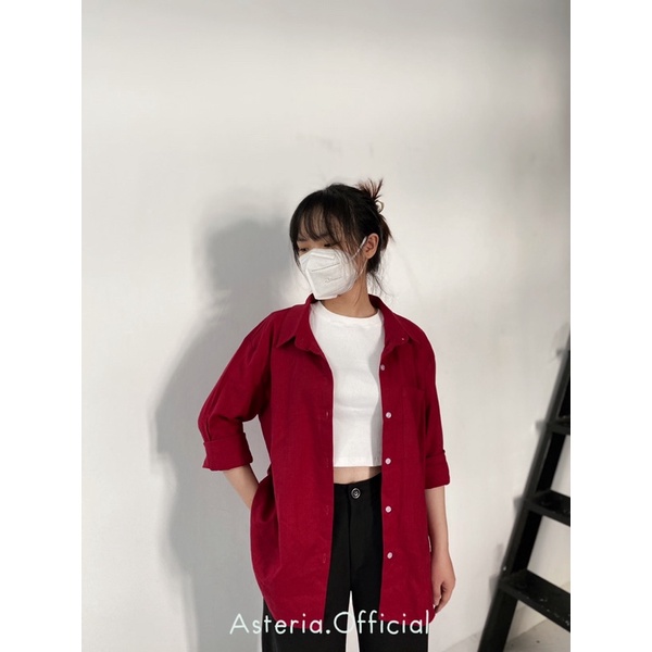 Áo sơ mi nữ linen basic dáng rộng dài tay _Áo sơ mi nữ basic linen