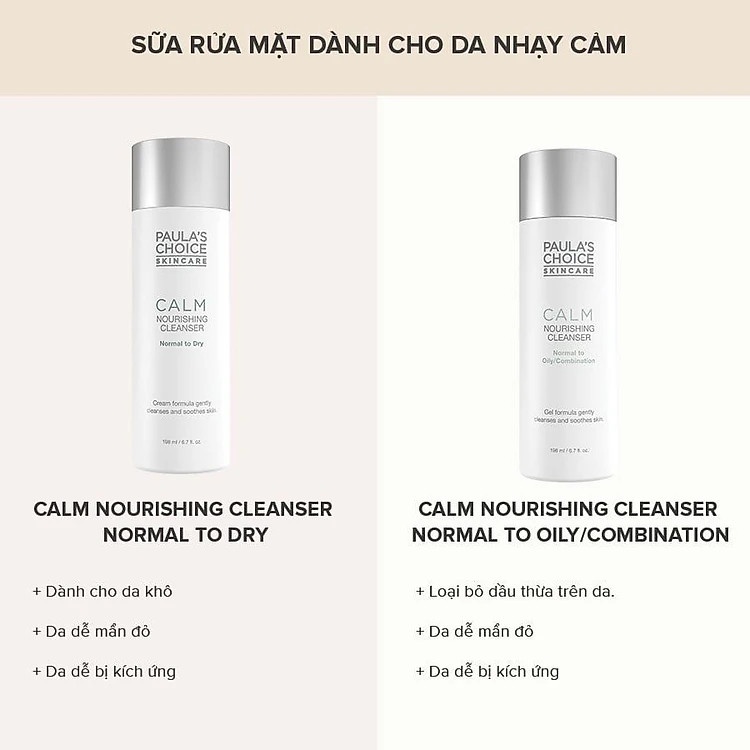 [PAULA'S CHOICE] Sữa Rửa Mặt Dành Cho Da Dầu Nhạy Cảm, Kích Ứng Calm Nourishing Cleanser Normal To Oily 198ml (Mã 9150)