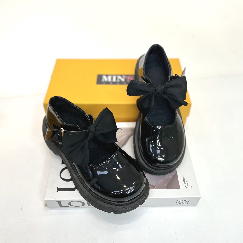 Min's Shoes - Giày Mary Jane Nơ Đen Da Bóng Cao Cấp V255