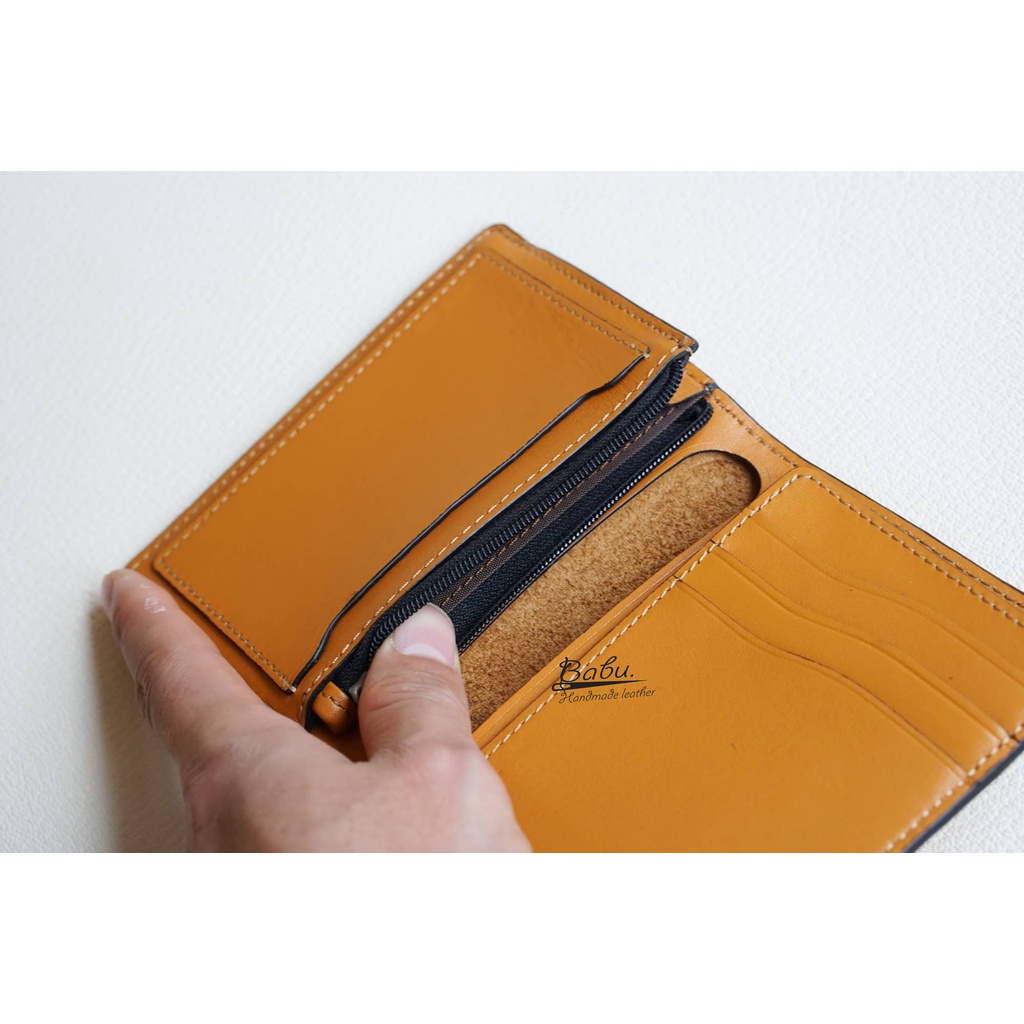 VÍ DA BÒ NAPPA MÀU VÀNG BÒ, VÍ DA THẬT SANG TRỌNG Babu Handmade MWL288