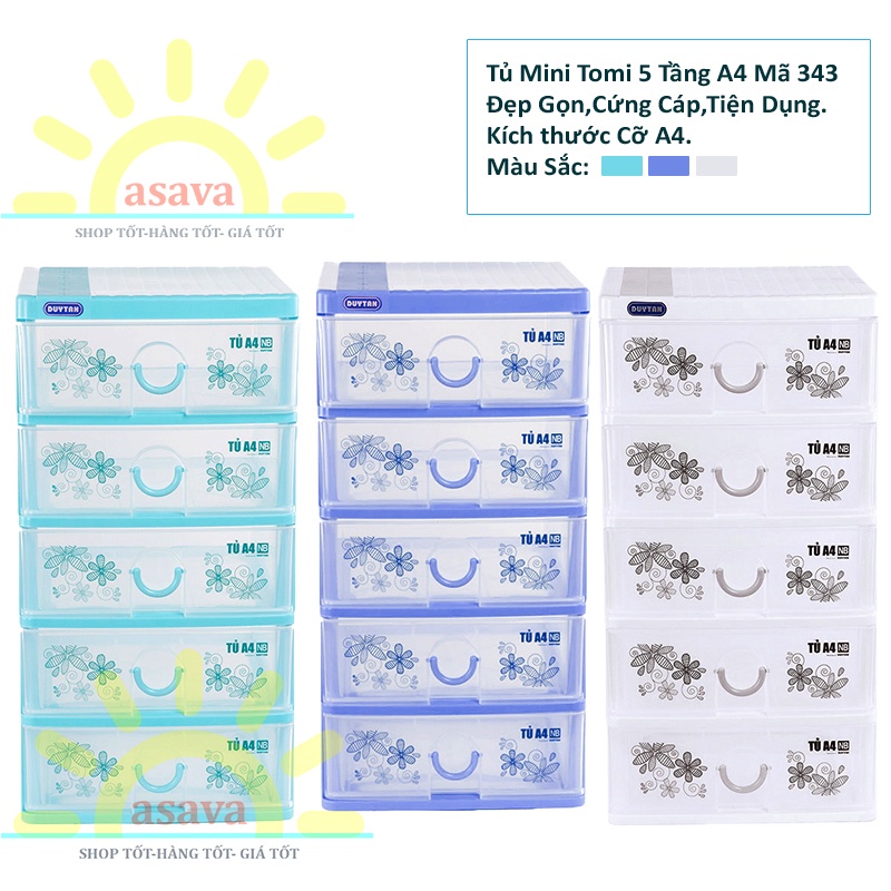 Tủ Nhựa Mini 5 Tầng A4 Tomi (Mã 343/5)- Trong Suốt,Đẹp Gọn, Ngăn Kéo Tiện Dụng- Gia Dụng Asava