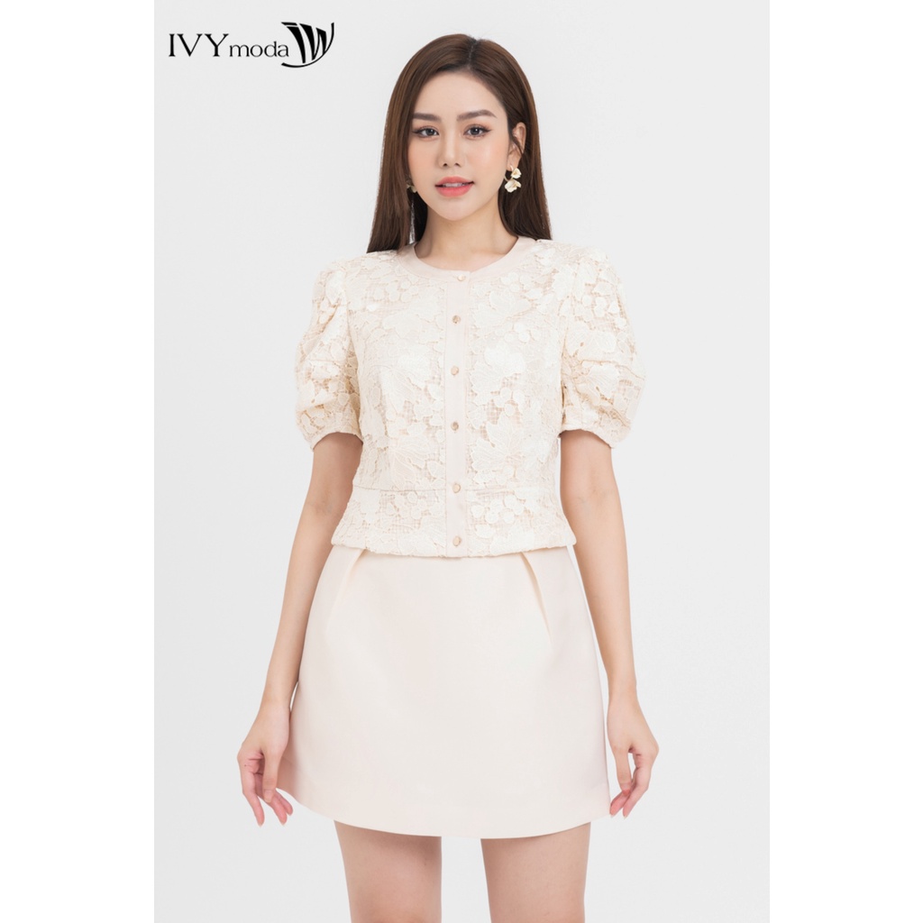 Áo ren dáng ôm tay phồng nữ IVY moda MS 16M8299