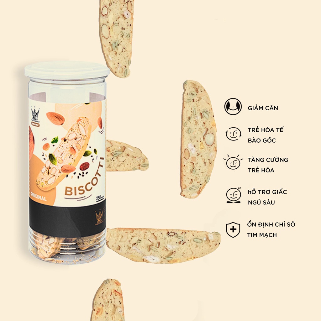 Bánh Biscotti ORIGINAL 250gr Bánh Ăn Kiêng Không Đường Vua Yến Mạch