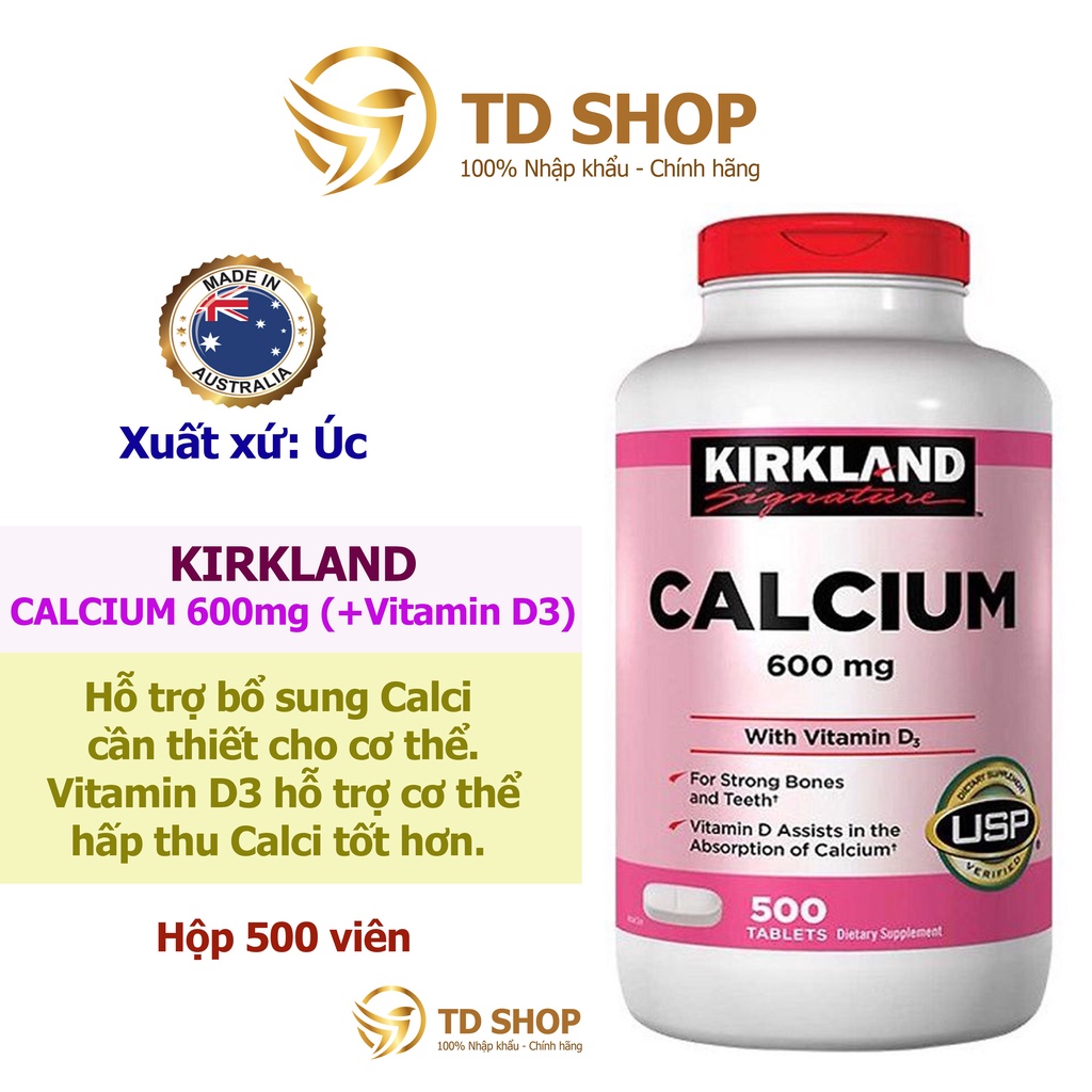 [NK Mỹ] Viên uống hỗ trợ xương chắc khỏe Kirkland Calcium 600Mg with vitamin D3 500 viên - TD Shop