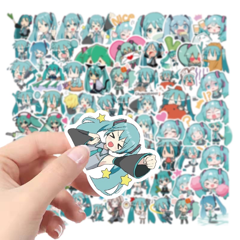Bộ 60 Miếng Dán Anime Hatsune Miku Dễ Thương Trang Trí Vali Ván Trượt Laptop