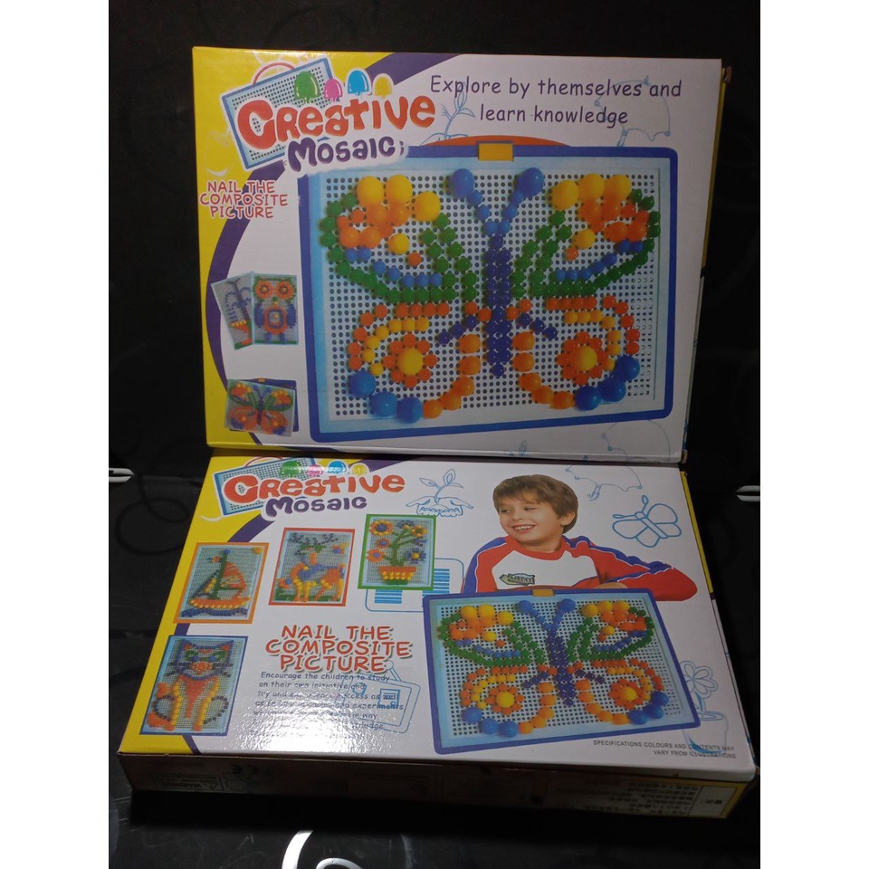 03028 Đồ Chơi Lắp Ghép Giáo Dục, Bộ Xếp Hình Nút Nấm Nhiều Màu Sắc, Bảng Gắn Hạt Size 28cm