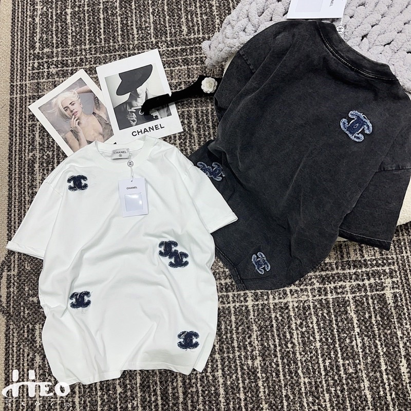 Áo Thun Thêu Nổi Canel Hàng Siêu Cấp - Dáng Thụng Dài Giấu Quần