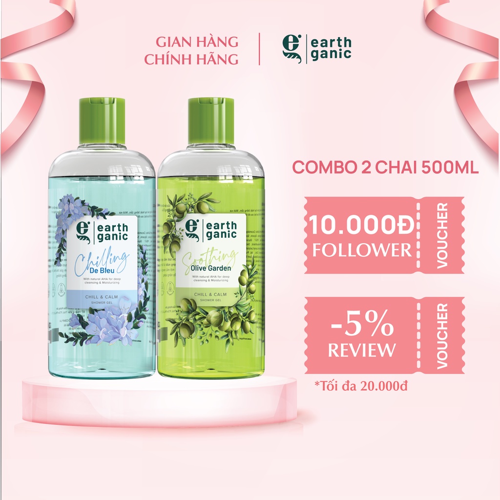 Combo 2 Sữa Tắm Dưỡng Ẩm Làm Sạch Sâu Hương Hoa Lan Nam Phi Kết Hợp Earthganic 500ml/1 Chai