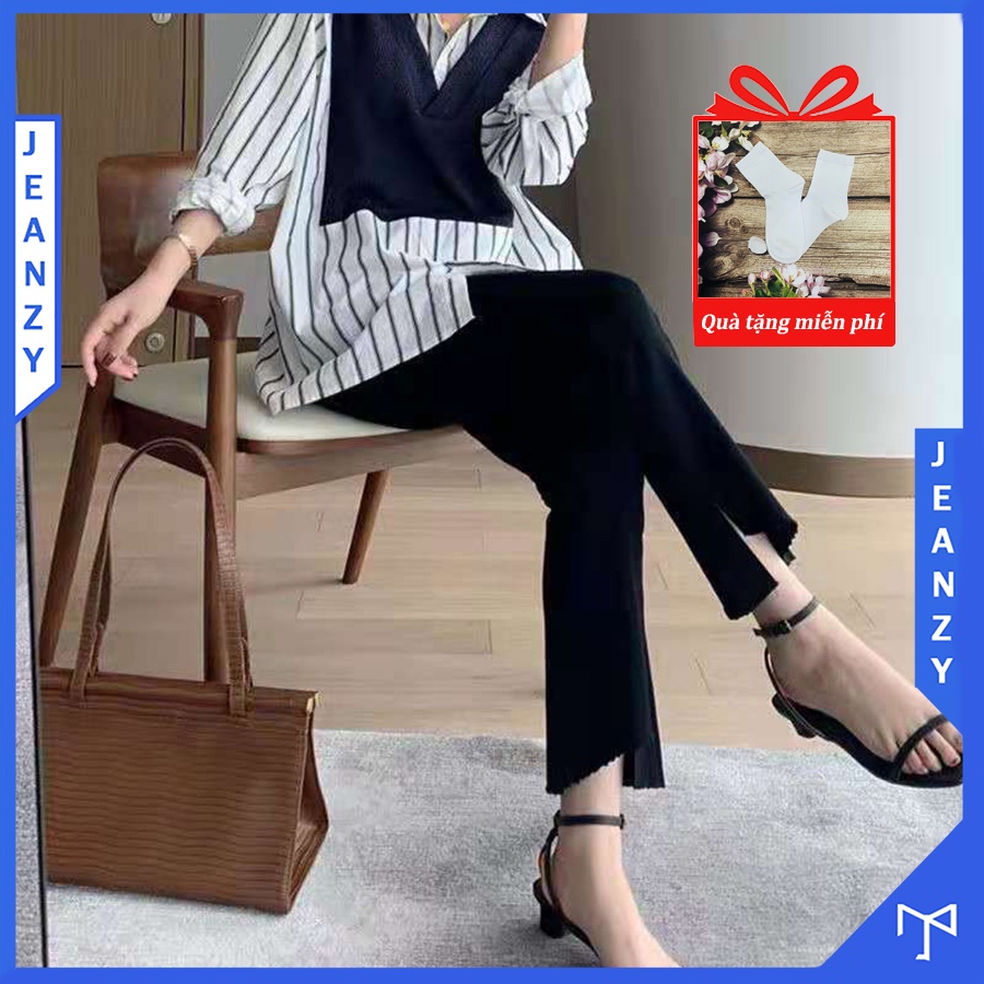 Quần jeans ống loe nữ lưng cao cách tân xẻ tà tua lai cực đẹp JEAN ZY