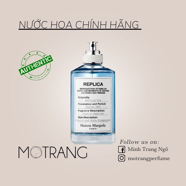 Nước Hoa Unisex Thơm Lâu Maison Margiela Replica Sailing Day Hương Biển Cả Tươi Mát, Thanh Lịch 5ml - 10ml - 20ml