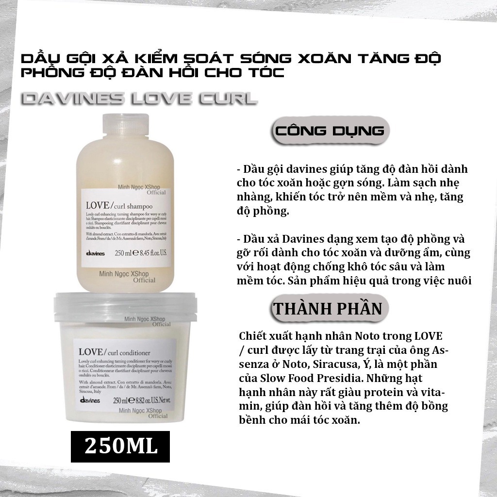 Cặp dầu gội xả Davines Nounou - Melu - Minu - Love Curl - Love Smoothing 250ML