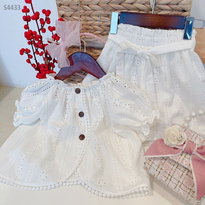 Set bé gái POPPY KIDS vải ren chất thô mềm họa tiết hoa mùa hè cân nặng  BG006