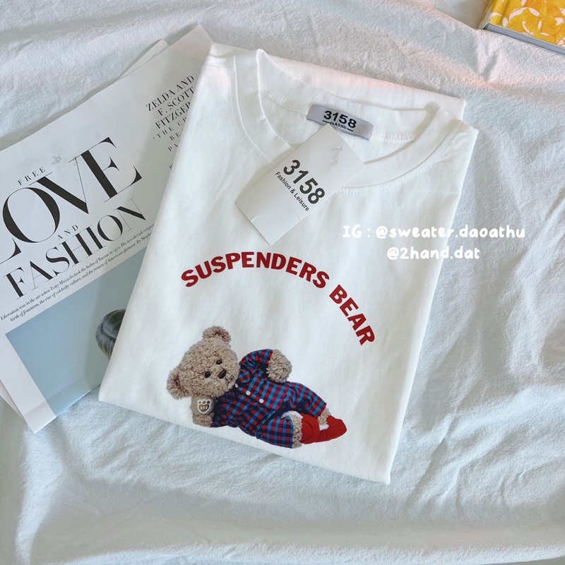 Áo thun 3158 tay lỡ chất cotton khô gấu teddy