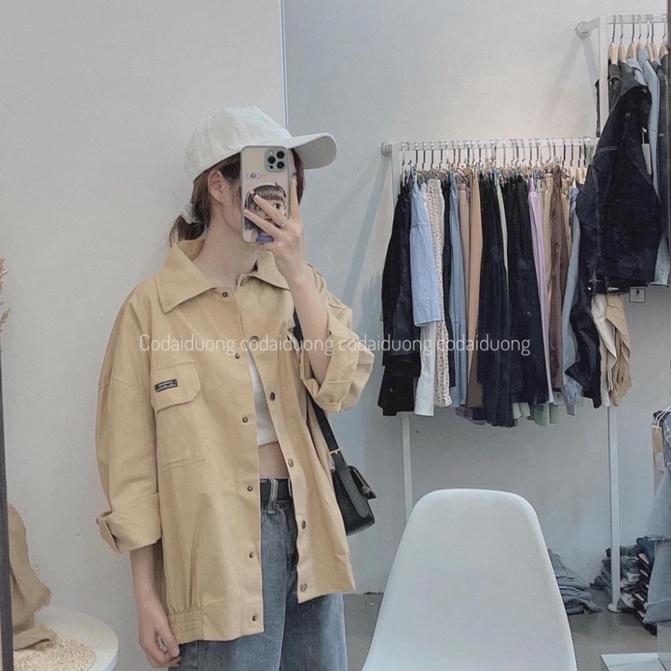 Áo Blaze Kaki Nữ Túi Hộp Dài Tay dưới 62kg - In Hình Cúc Bấm Dáng Rộng 3 Màu G032 Fahsion_Miu