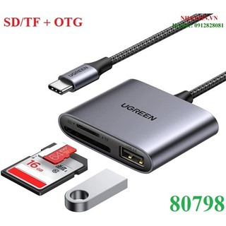 Đầu đọc thẻ sd/tf kèm otg chuẩn usb 3.1 type-c ugreen 80798 vỏ nhôm cao cấp