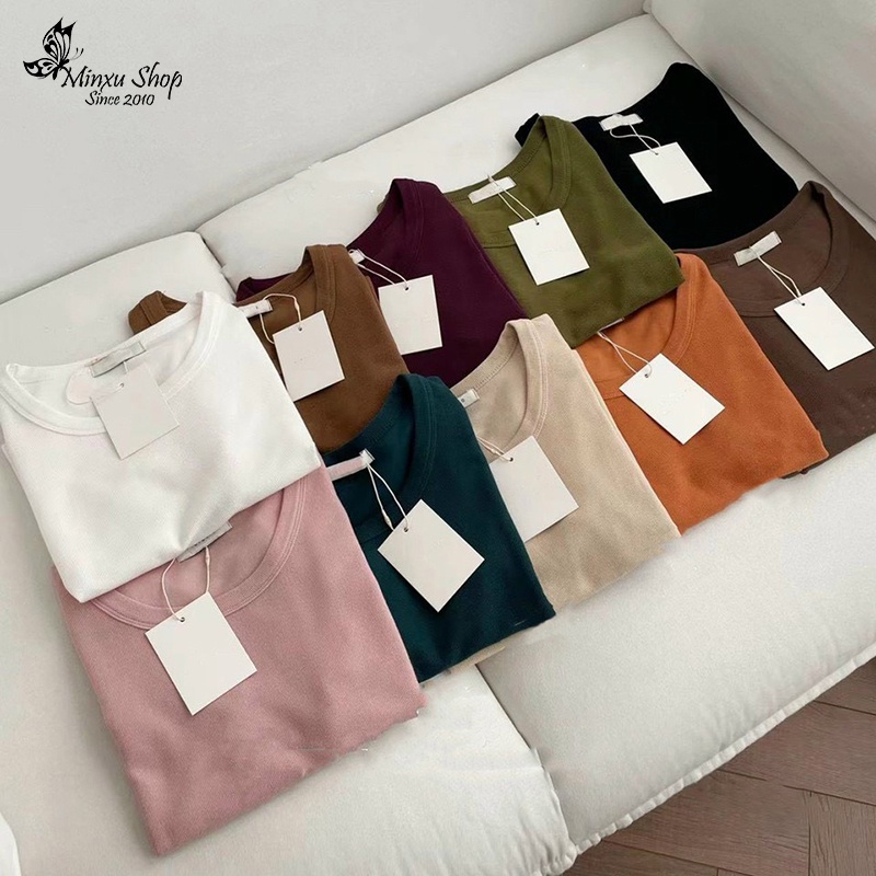 Áo phông ngắn tay cổ tròn trơn nhiều màu Minxu shop PG16