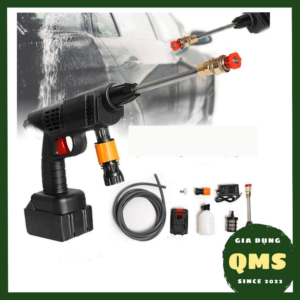 Máy rửa xe tự động mini cầm tay dùng pin áp lực cao, tia nước mạnh dùng rửa xe, tưới cây dễ dàng gấp gọn - PK133