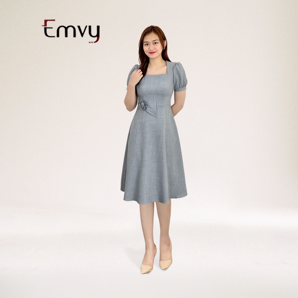 Đầm công sở cổ vuông sang trọng, chất xước Nhật cao cấp Emvy Fashion K12