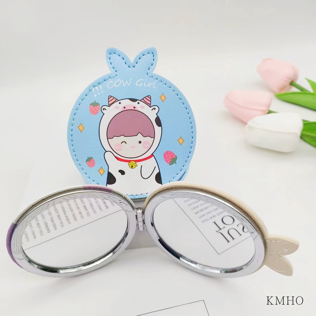 KMHO Gương trang điểm Nhật Bản và Hàn Quốc quà tặng sáng tạo dễ thương gương nhỏ xách tay gấp đôi gương trang điểm có thể phóng to gương