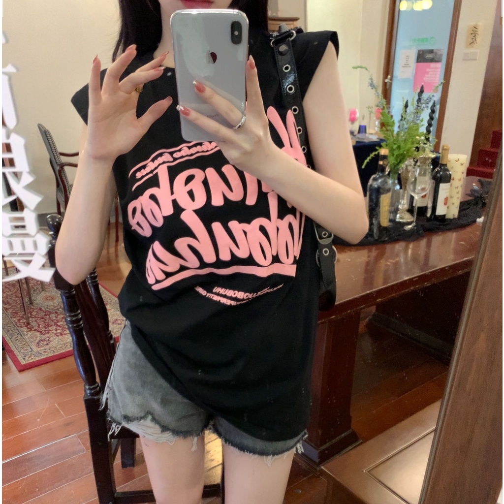 Áo Sát Nách Dáng Rộng In Chữ Thời Trang Cho Nữ