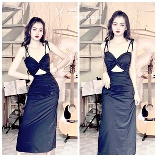 đầm cột dây nhún xoắn ngực