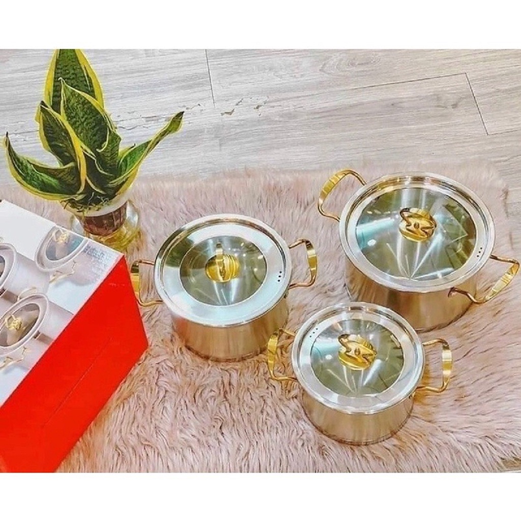 Bộ Nồi 3 Món Inox 304 Cao Cấp MISU LOUIS 18CM-20CM-22CM Chính Hãng, Đáy Liền Nguyên Khối 3 Đáy, tay cầm cách nhiệt an to