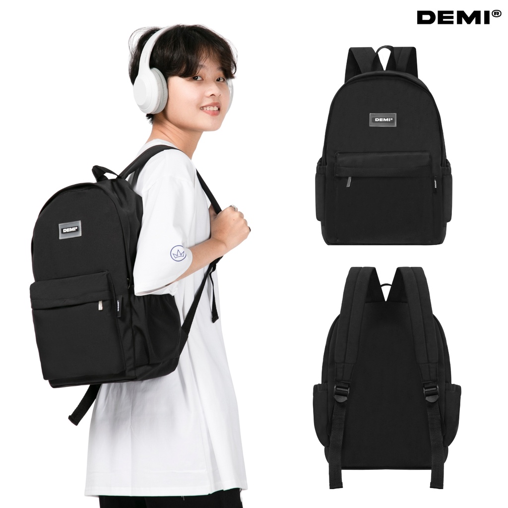 Balo đi học nữ giá rẻ đẹp, balo local brand chính hãng màu đen vải dù chống thấm nhẹ local brand DEMI | DE-P39