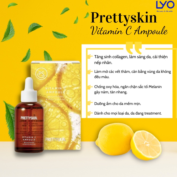 Tinh Chất Dưỡng Trắng Mờ Thâm Nám Prettyskin Vitamin C Ampoule Serum 50ml