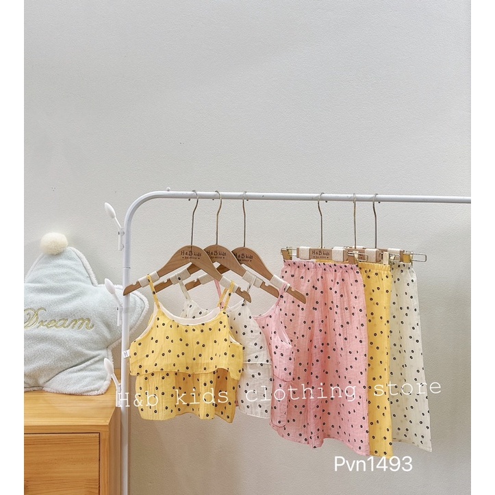 bg143- bộ áo dây tơ chấm bi quần sớ bé gái