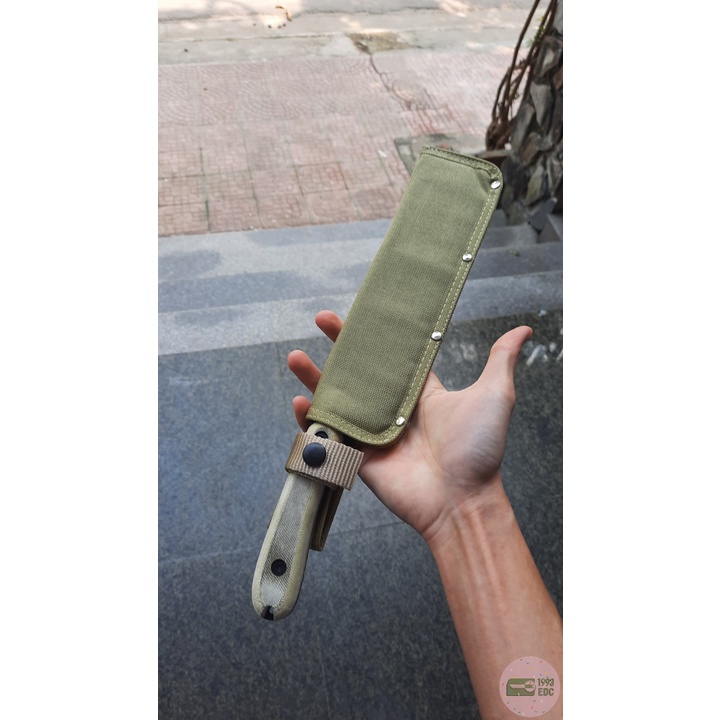 Dao dã ngoại ESEE Knives Expat Libertariat Machete 9" 1095 Black Blade, Micarta Handles, Tan Canvas Sheath