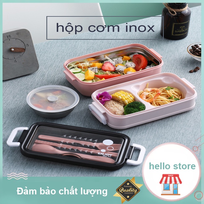 Hộp cơm cách nhiệt hai lớp di động bằng thép không gỉ 304 công suất lớn Bộ đồ ăn hộp cơm văn phòng