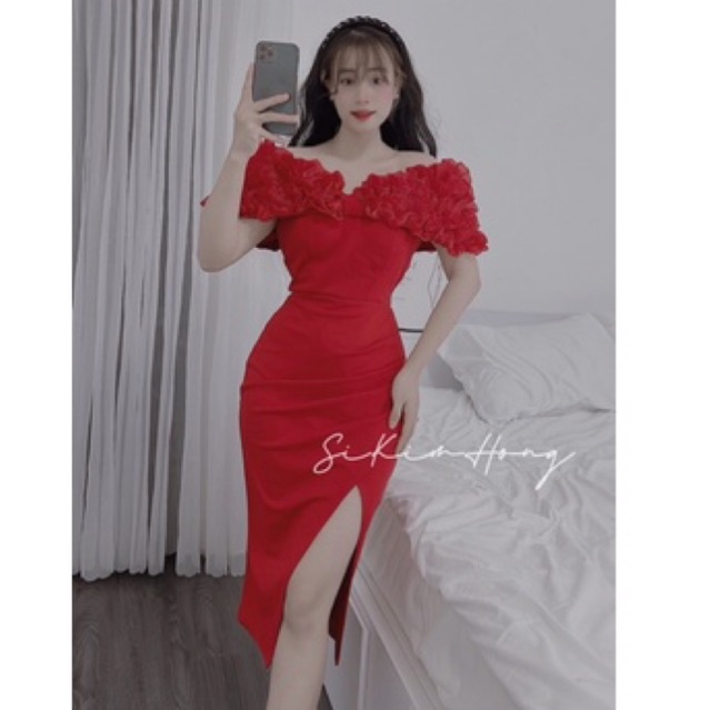 D966 ĐẦM BODY RỚT VAI HOA 3D