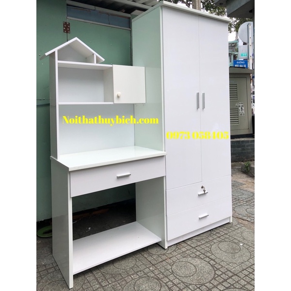 Tủ áo kèm bàn học(125x160x45)+lót lõi Gỗ bản lề+Freeship