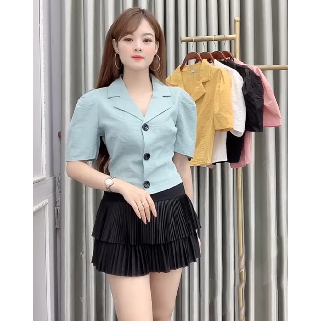 Áo Kiểu Cổ Vest Croptop Hàn Quốc Tay Phồng Công Sở Thời Trang Đẹp ÁO KIỂU CÔNG SỞ