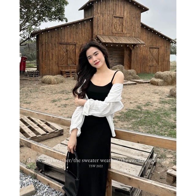 Váy Len Tăm 2 Dây Dáng Dài Chất Co Dãn Siêu Siêu Tôn Body Mix Đồ Dễ Mặc Cực Xinh