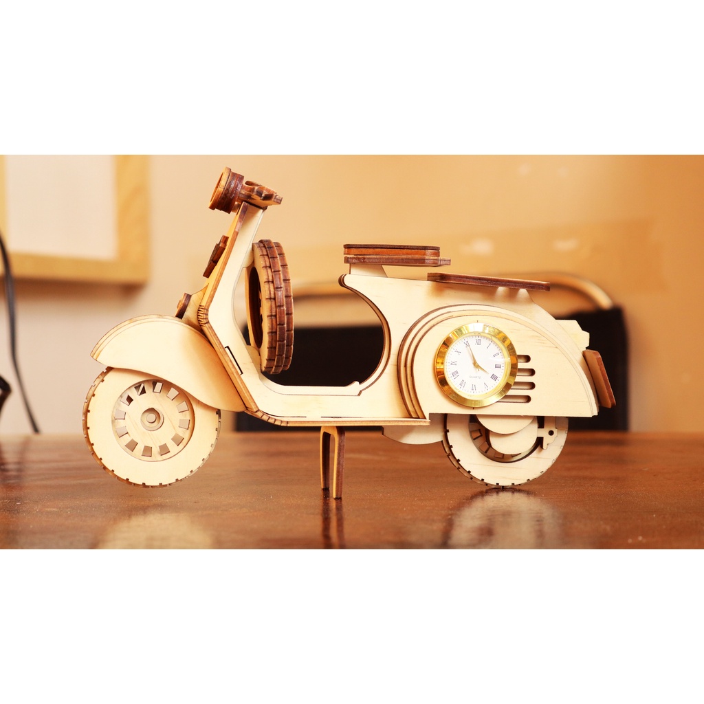 Đồng hồ mô hình xe vespa - Đồng hồ để bàn - Đồng hồ gỗ