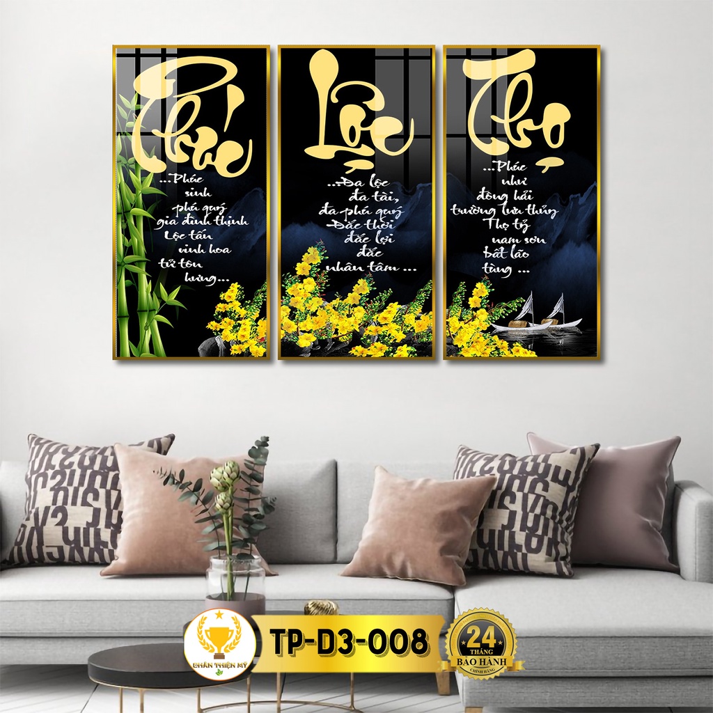 Tranh Treo Tường Decor Bộ 3 Phúc Lộc Thọ Tráng Gương CHÂN THIỆN MỸ, Quà Tặng, Trang Trí Phòng Khách TP-D3-008