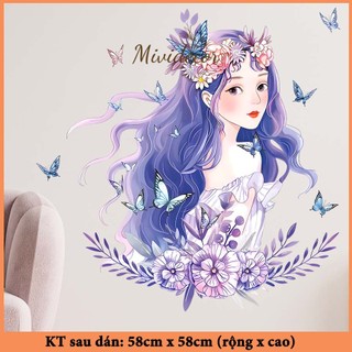 Tranh dán tường phòng ngủ Mividecor cô gái tím