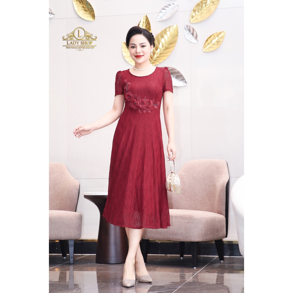 Đầm ren kết bông hoa eo Ladyshop thời trang trung niên cao cấp T94