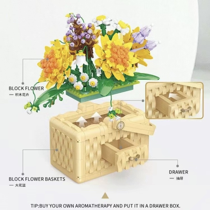 Đồ chơi xếp hình Legogi GIỎ HOA xinh quà tặng bạn gái mô hình trưng bày trang trí decor phòng