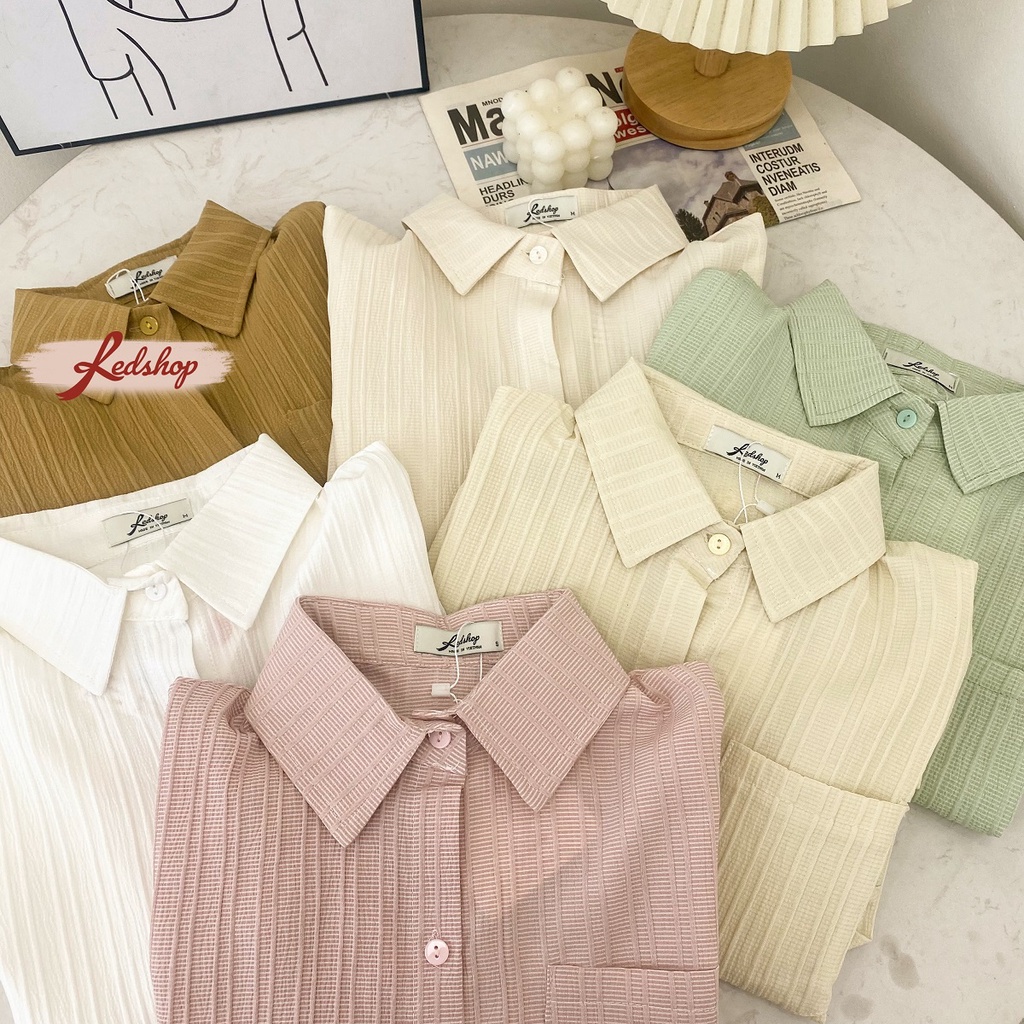 Áo sơ mi công sở nữ tay dài vải đũi sọc gân co giãn  - Red Shop