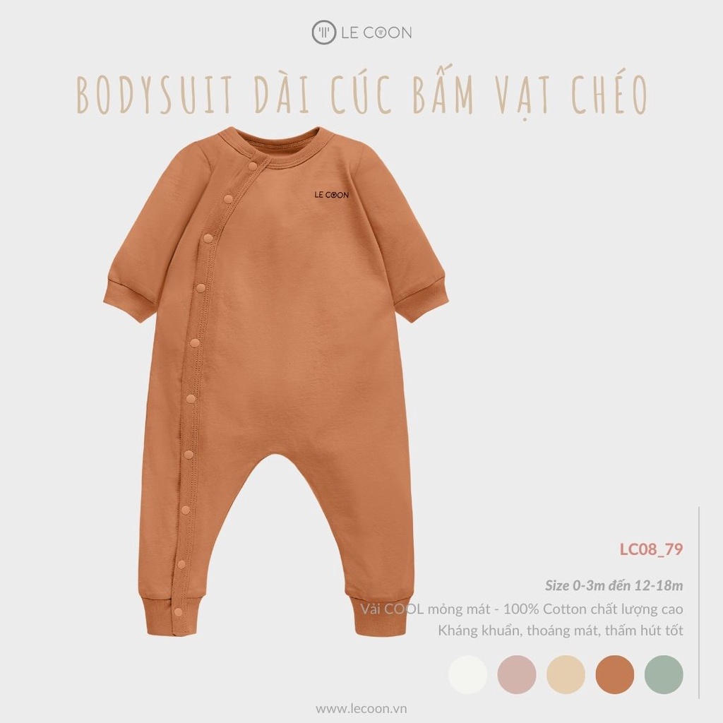 LE COON | Bodysuit Dài Cúc Bấm Vạt Chéo | Vải COOL mỏng mát | 0-18 tháng
