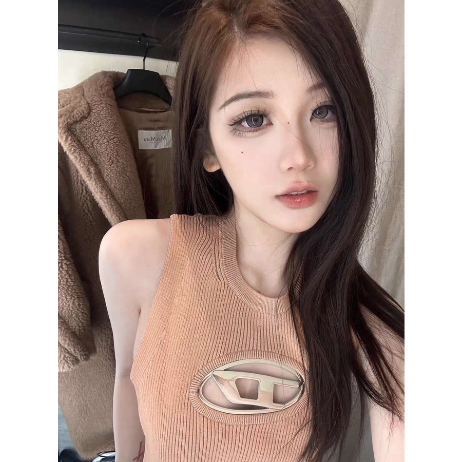 QADCOL Áo Dệt Kim Hai Dây Dáng Ngắn Ôm Sát Quyến Rũ Cho Nữ