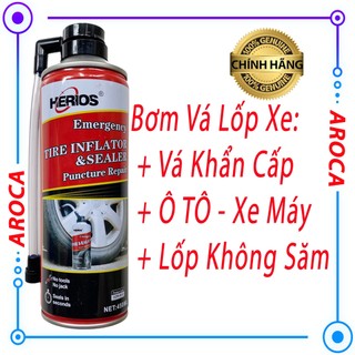 Bơm lốp, vá lốp khẩn cấp, keo tự vá lốp ô tô xe máy HERIOS Tire Inflator Xuất khẩu Châu Âu AROCA