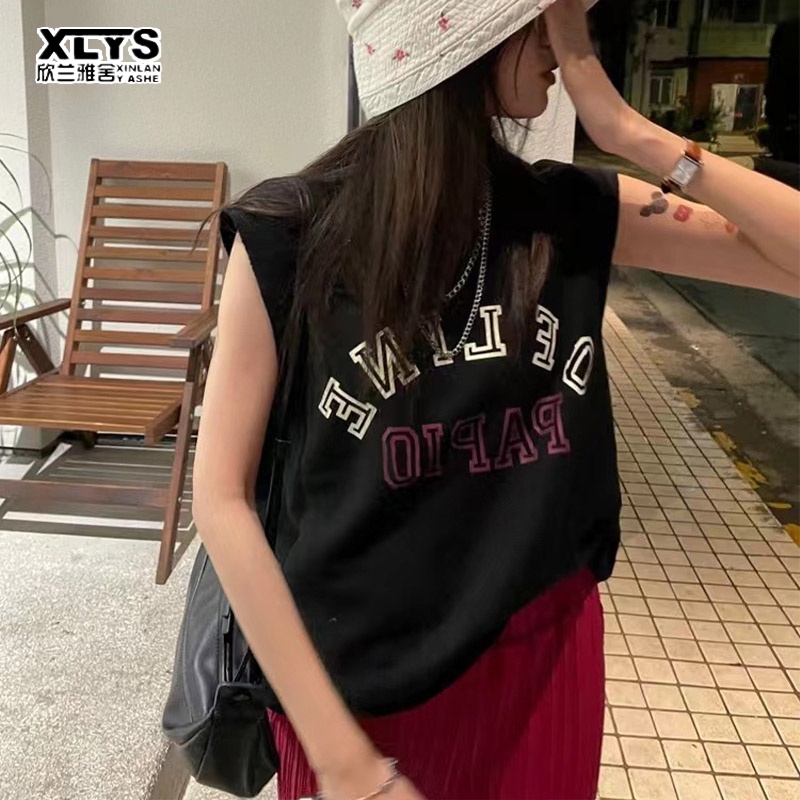 Áo thun XINLANYASHE sát nách dáng rộng in họa tiết kiểu Hàn Quốc thời trang cho nữ